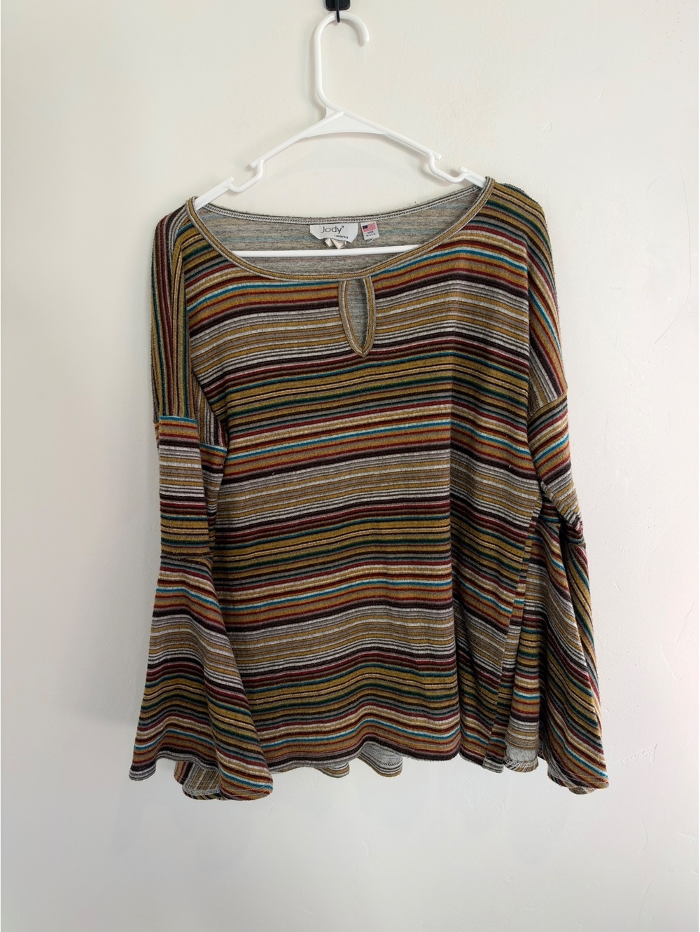 Jody California Made in USA Striped Bell Sleeve Top Women’s Large
